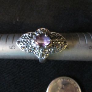 Sterling Silver Martcasite and Amethyst Ring Sz 6